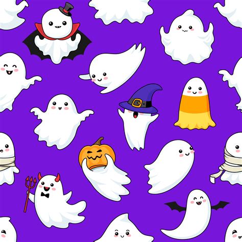 Cartoon funny kawaii Halloween ghosts pattern 29694549 Vector Art at Vecteezy