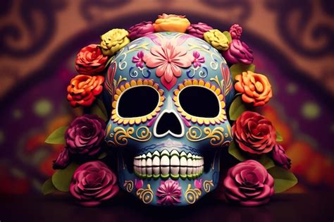 Premium AI Image | Dia de los Muertos Day of the Dead concept Mexican skull with flowers ...