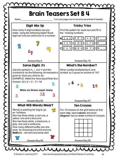 Brain Teasers For Fourth Graders