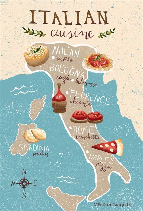 Italy map, Food map, Illustrated map