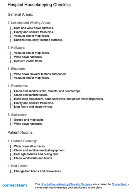 Hospital Housekeeping Checklist Template - Free PDF Download