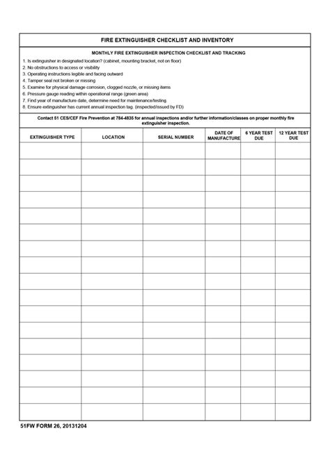 Printable Monthly Fire Extinguisher Inspection Form Template Excel