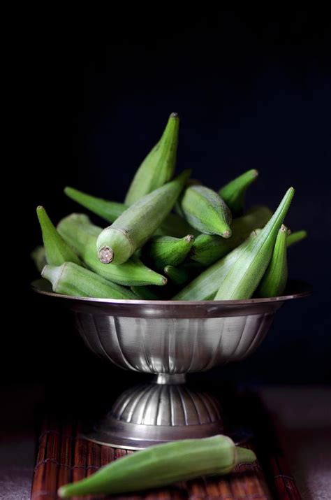 Fresh Okra Pods In A Silver Bowl Photograph by Jamie Watson - Fine Art ...