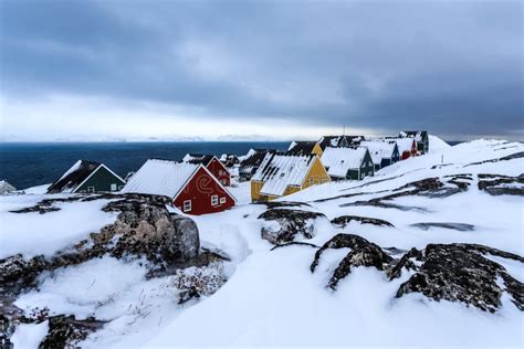 Frozen Inuit Houses Covered in Snow. Nuuk, Greenland Stock Image ...