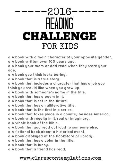 Clare's Contemplations: 2016 Reading Challenge (For Kids!)