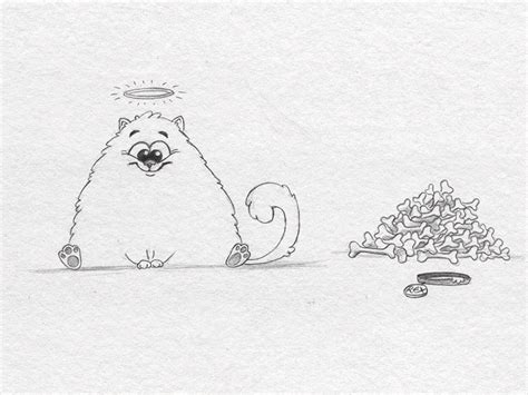 a drawing of a cat sitting in front of a pile of coins and another ...