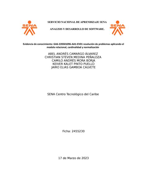 GA6-220501096-AA1-EV01 resolución de problemas aplicando el modelo relacional, cardinalidad y ...