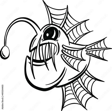 Cartoon Anglerfish Fish Outline Illustration Vector Stock Vector | Adobe Stock