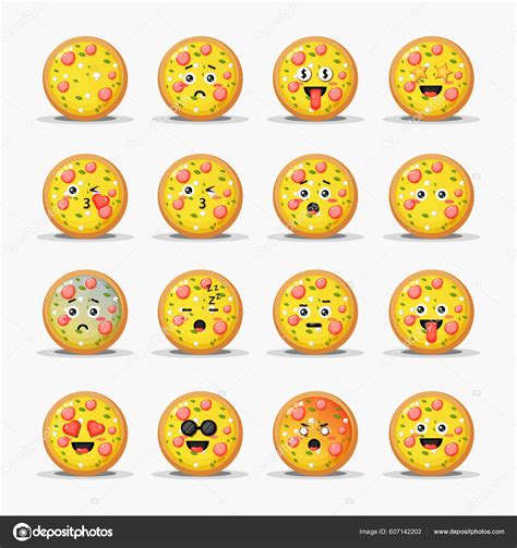 Set Cute Pizza Emoticons Stock Vector Image by ©tridatustudio #607142202