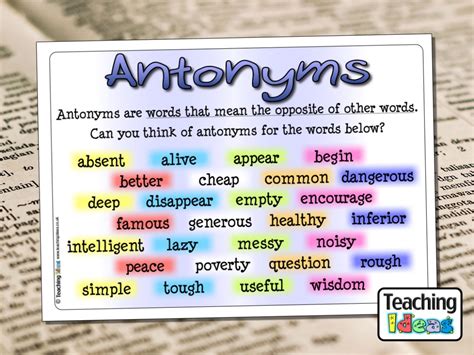 Antonyms Poster - Teaching Ideas