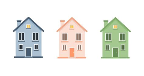 Set of cute cartoon houses vector illustration. Little house, colourful house, flat houses ...