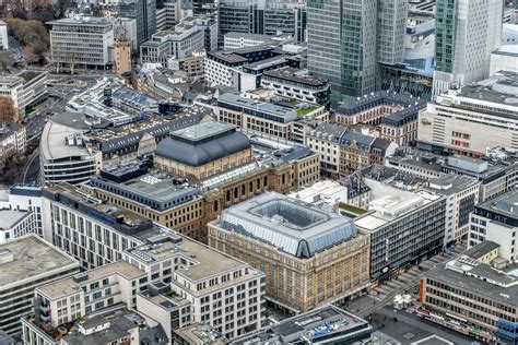 City center of Frankfurt. The building in the center of the photo is the stock exchange building ...