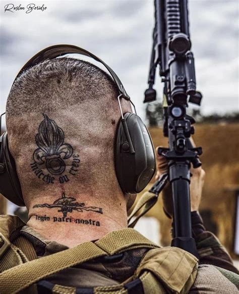 Légionnaire of the French Foreign Legion (Légion Étrangère, LE) with the back of his head ...