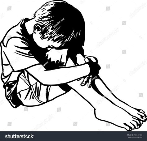 Vector Art Drawing Lonely Sad Child: เวกเตอร์สต็อก (ปลอดค่าลิขสิทธิ์ ...