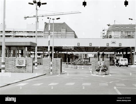 Checkpoint Charlie American Sector during the Cold War in West Berlin in Germany in Europe ...