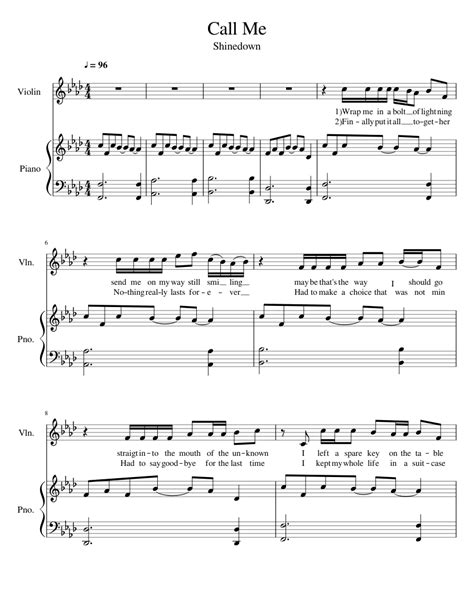 Call Me by Shinedown Sheet music for Violin, Piano | Download free in PDF or MIDI | Musescore.com