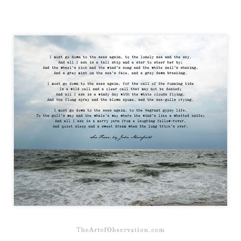 Sea Fever Poem Wall Art Print I Must Go Down to the Seas Again John Masefield Poetry Quote Sea ...