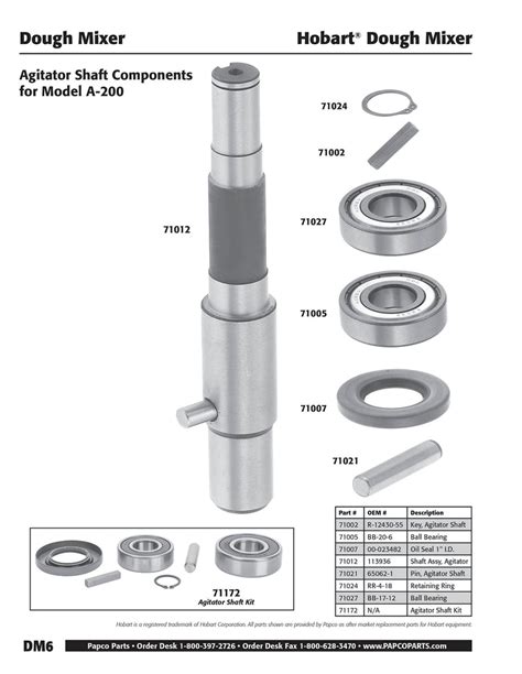 DM6 - Hobart Agitator Shaft Components, Model A-200 – PapcoParts