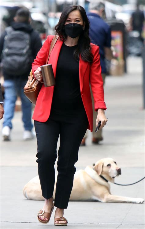 Eva Pilgrim - In red blazer seen arriving at ABC Studios in New York-02 | GotCeleb