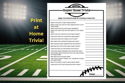 Super Bowl Trivia Game, PRINTABLE, Great for Super Bowl Parties - Etsy