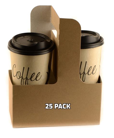 Buy [25 PACK] Disposable Cup Drink Carrier with Handles - Kraft 2 or 4 Cup Carrier, Paperboard ...