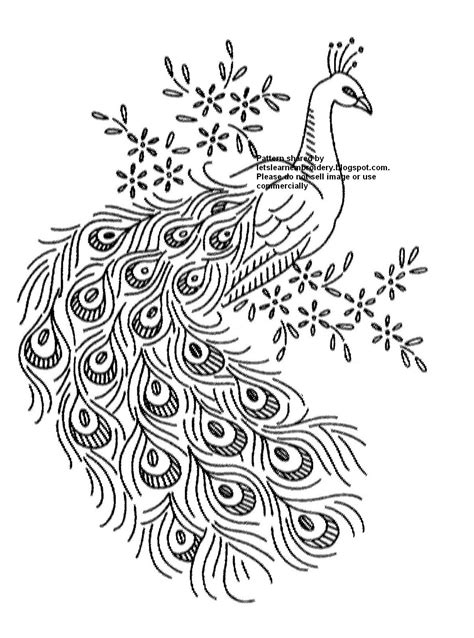 Let's learn embroidery: Free peacock pattern 1