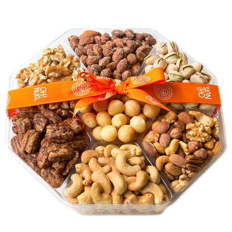 Oh! Nuts Christmas, Gourmet Nut Gift Baskets, Jumbo 2LB 7 Variety Holiday Freshly Roasted Tray ...