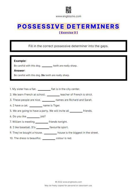 Possessive determiners — Exercise 3 | ESL Worksheets