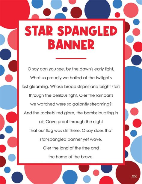 Star Spangled Banner Lyrics - 10 FREE Printables - PrintaBulk