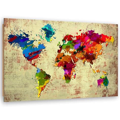 Tableau carte du monde colorée en bois - 90 x 60 cm | Leroy Merlin