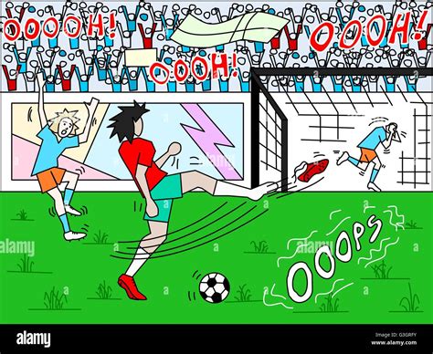 Comic illustration of a funny scene in a soccer game with player Stock Vector Art & Illustration ...