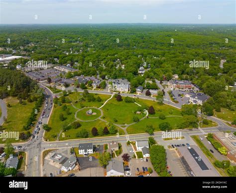 Burlington historic town center aerial view including Town Common, Town ...