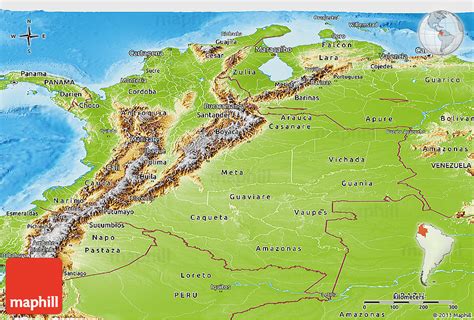 Physical Panoramic Map of Colombia