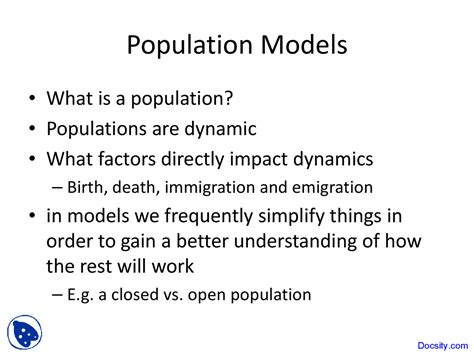 Population Models - Introduction to Community Ecology - Lecture Slides - Docsity