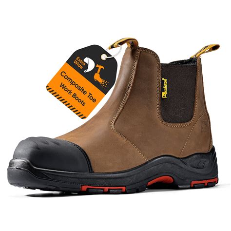 SAFETOE Heavy Duty Mens Work Boots Composite Toe Cap Chelsea Safety Boots Slip On Waterproof ...