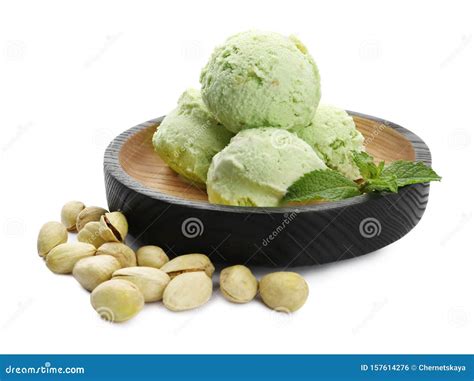 Plate of Delicious Pistachio Ice Cream and Nuts on White Stock Photo - Image of homemade, cream ...