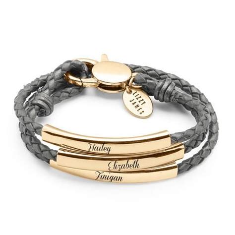 Mingle Engravable Bracelet - Gold - shown engraved in Metallic Silver leather | Engraved ...