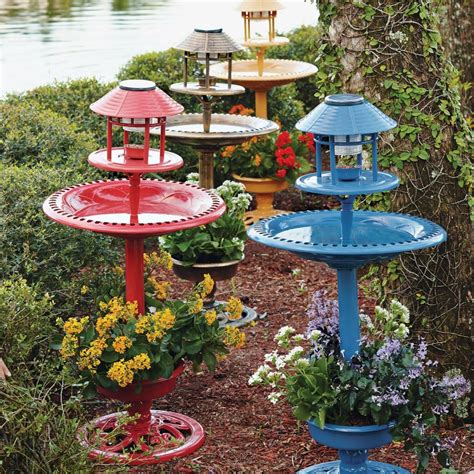 Outdoor Solar Powered Led Water Fountain Yard Decor Blue Bird Bath ...