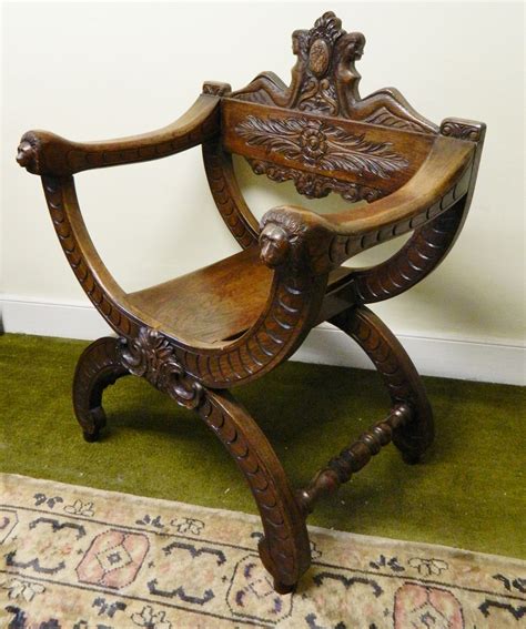 Carved Oak Savonarola Chair / Throne Chair | 614756 | Sellingantiques.co.uk