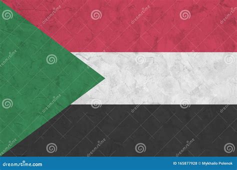 Sudan Flag Depicted In Bright Paint Colors On Old Relief Plastering Wall. Textured Banner On ...