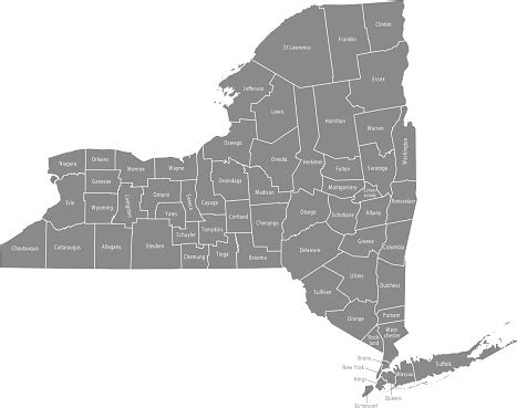 New York County Map Vector Outline Gray Background Map Of New York State Of Usa With Borders And ...