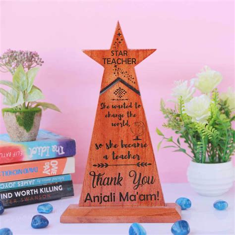 Star Teacher Wooden Trophy & Award | Best Teacher Gifts | Teachers Day - woodgeekstore