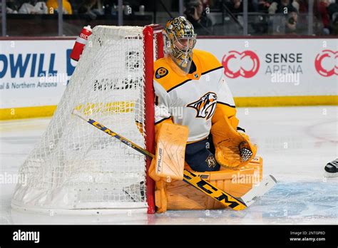 Nashville Predators goaltender Juuse Saros (74) in the first period ...