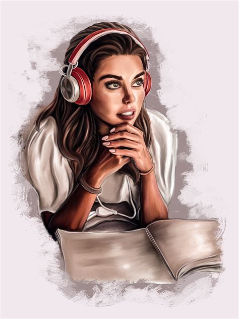 ArtStation - girl in headphones with sketchbook