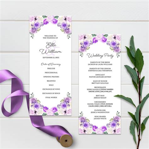 EDITABLE Template, Purple Spring Floral Wedding Program, Printable Wedding Program, Template ...