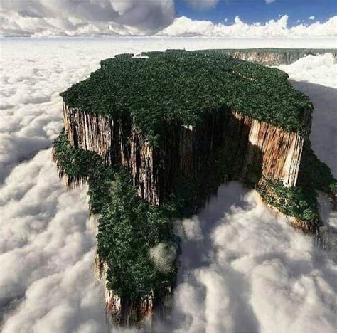 an island in the middle of clouds with trees growing out of it's sides