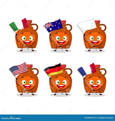 Maple Syrup Cartoon Character Bring the Flags of Various Countries Stock Vector - Illustration ...