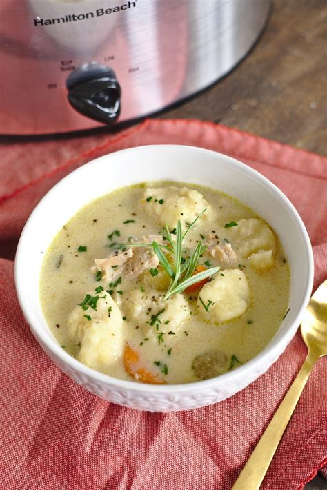 Slow Cooker Turkey Dumpling Soup - Mildly Meandering