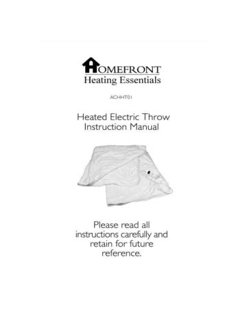 Heated Electric Throw ACHHHT01 Instruction Manual | Manualzz