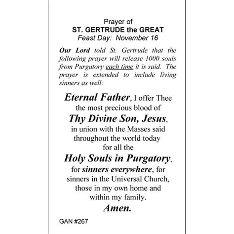 St. Gertrude the Great Prayer Card | Gannon's Prayer Card Co.